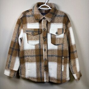 Cambridge Dry Goods Plaid Shacket Oversized Button Front Shirt Jacket Women's M